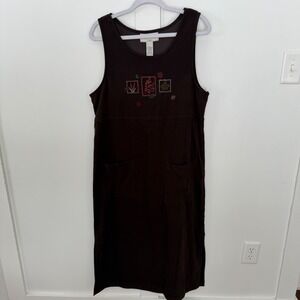 VTG True Blue Casual Sportswear Brown Dress Embroidered Fall Autumn Long Medium